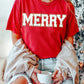 Red Christmas MERRY Graphic Cuffed Sleeve T Shirt