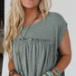 Mist Green Frilled Gathered Seam Round Neck T Shirt Dress