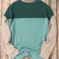 Green Color Block Long Sleeve Ribbed Loose Top