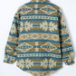 Blue Western Aztec Print Button Flap Pocket Shacket