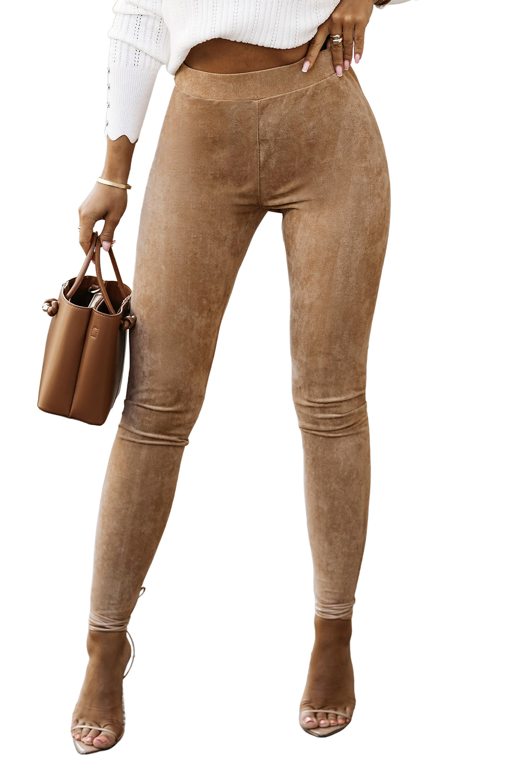 Khaki High Waist Faux Suede Skinny Leggings – AvocadoMall