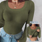 U Neck Built in Bra Long Sleeve Ribbed Top