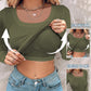 U Neck Built in Bra Long Sleeve Ribbed Top