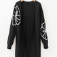 Black Flower Embroidered Drop Shoulder Open Front Duster Cardigan