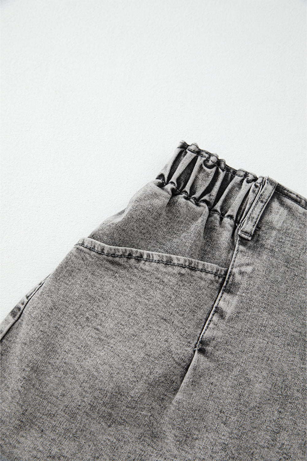 Gray Zipped Light Wash Cuffed Edge Denim Shorts