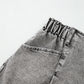 Gray Zipped Light Wash Cuffed Edge Denim Shorts