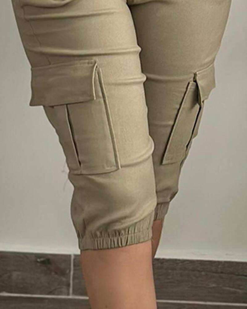 Side Pockets Drawstring Waist Cropped Cargo Pants