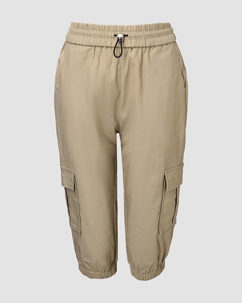 Side Pockets Drawstring Waist Cropped Cargo Pants