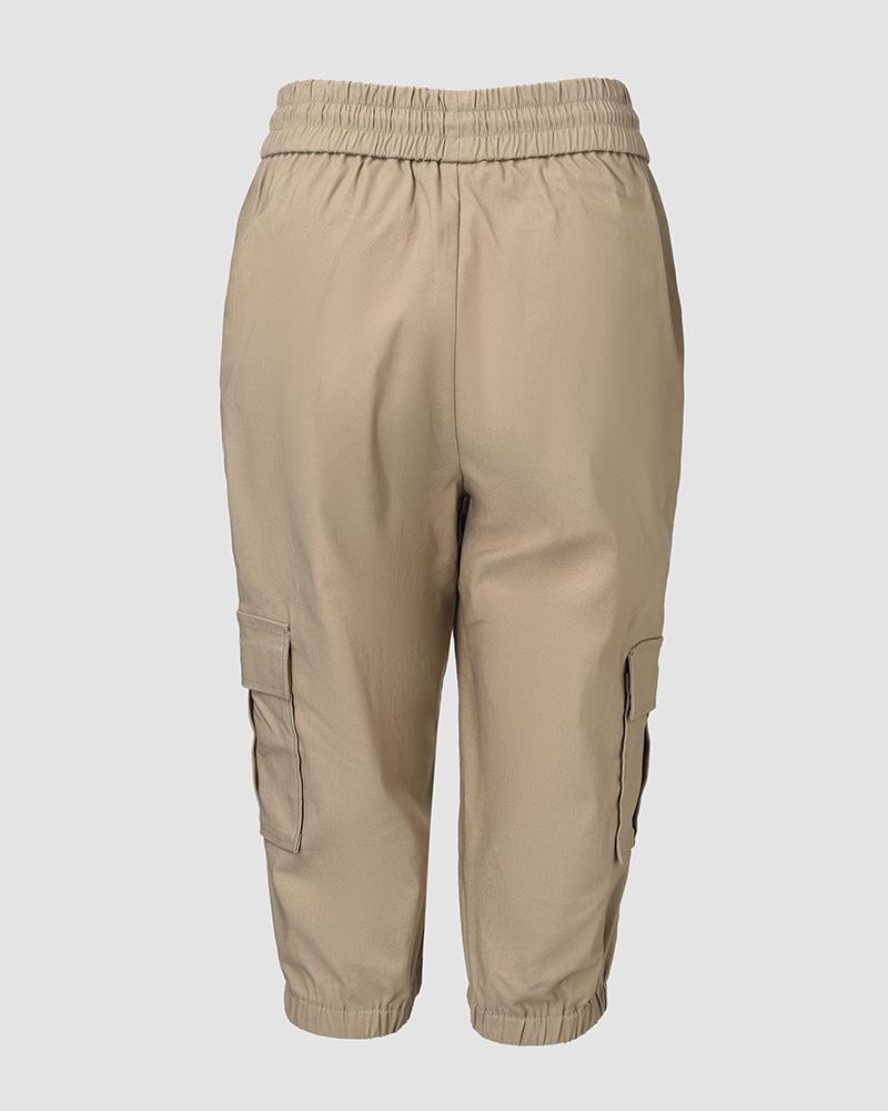 Side Pockets Drawstring Waist Cropped Cargo Pants