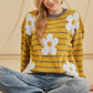 Yellow Stripe Daisy Floral Knitted Round Neck Sweater