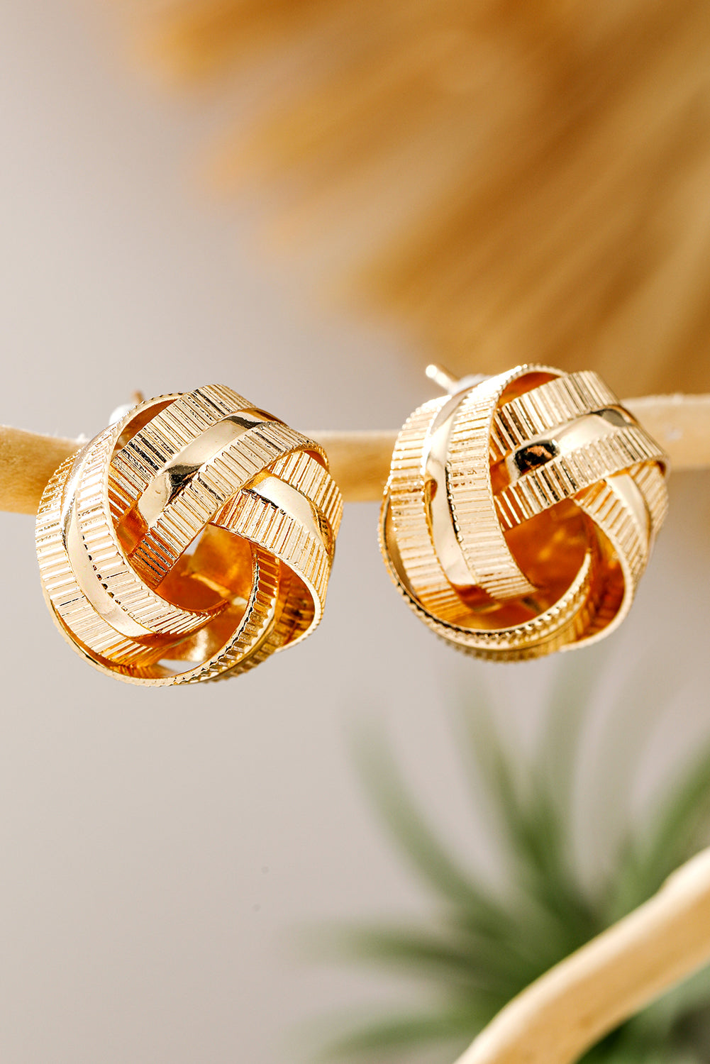 Gold Plated Textured Knot Stud Earrings