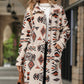 Apricot Western Aztec Printed Fleece Buttoned Front Midi Length Coat