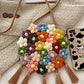 Coffee Colorful Flower Crochet Tasseled Shoulder Bag