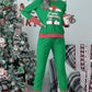 Dark Green Christmas Striped Contrast Two Piece Lounge Set