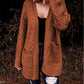 Brown Open Front Woven Texture Knitted Cardigan with Pockets