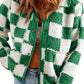 Lapis Checked Snap Button Sherpa Jacket