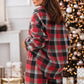 Red Christmas Checkered Pattern Loose Shirt and Pants Lounge Set