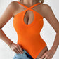 Plain Knit Sleeveless Halter Bodysuit