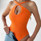 Plain Knit Sleeveless Halter Bodysuit