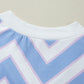 Sky Blue Zigzag Striped Print V Neck Oversized Top