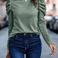 Green Buttoned Puff Long Sleeve Sheath Top