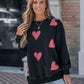 Heart Print Long Sleeve Rhinestone Decor Sweatshirt