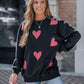 Heart Print Long Sleeve Rhinestone Decor Sweatshirt