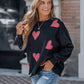 Heart Print Long Sleeve Rhinestone Decor Sweatshirt