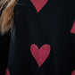 Heart Print Long Sleeve Rhinestone Decor Sweatshirt