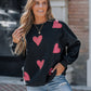 Heart Print Long Sleeve Rhinestone Decor Sweatshirt