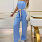 Striped Sleeveless Tied Detail Jumpsuits Spaghetti Strap Casual Wide Leg Rompers