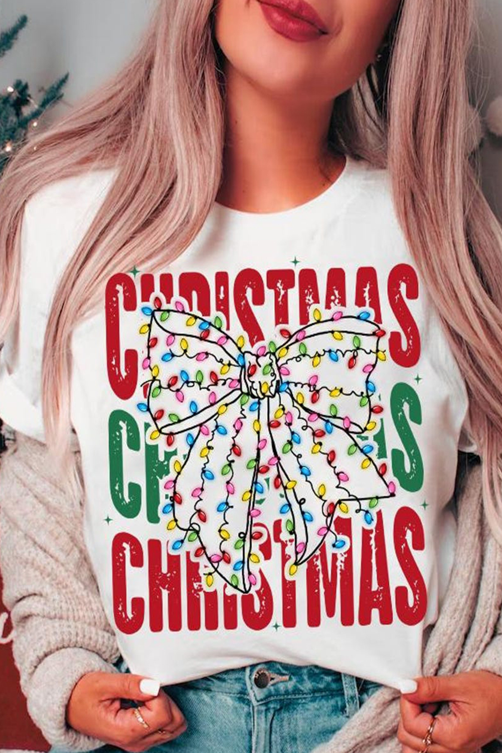 White Christmas Bowknot Graphic Tee