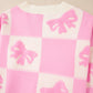 Pink Bowknot Checkered Pattern V Neck Drop Shoulder Button Up Cardigan