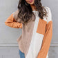 Orange Long Sleeve Colorblock Chest Pocket Textured Knit Top