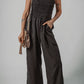 Black Spaghetti Straps Shirred Bodice Pocketed Wide Leg Jumpsuit