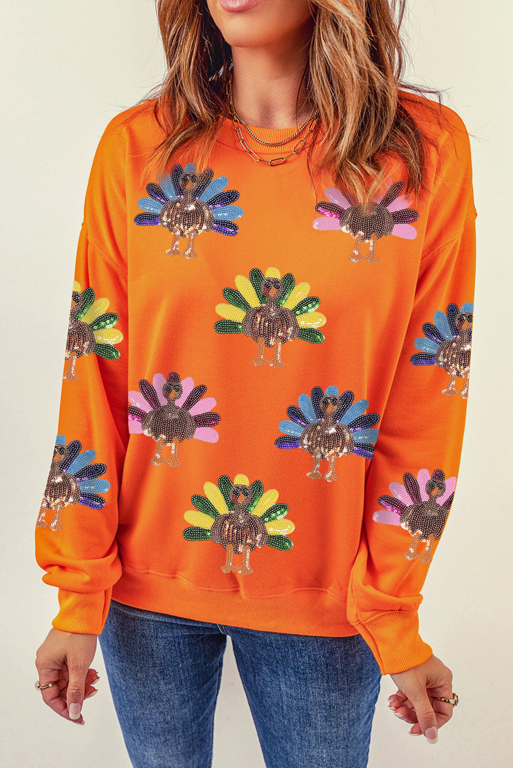 Orange Colorful Turkey Thanksgiving Graphic Sweatshirt