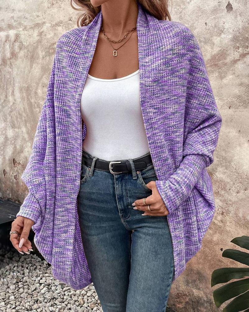 Colorful Waffle Knit Open Front Coat Batwing Long Sleeve Cardigan