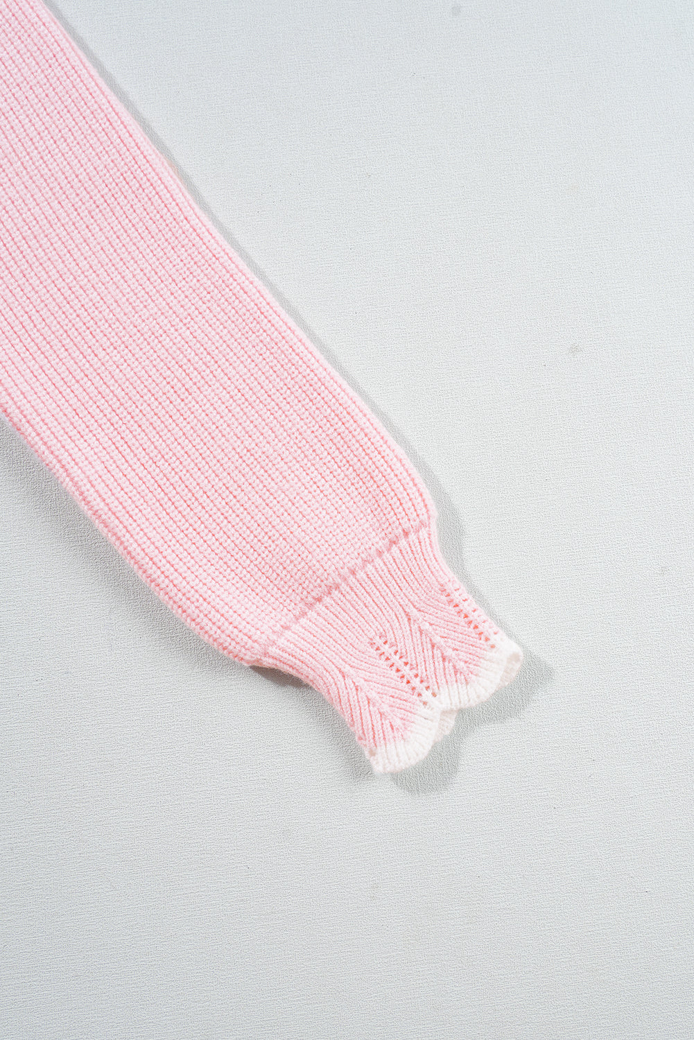 Pink Ribbed Knit Scalloped Edge Side Pockets Buttoned Cardigan