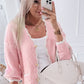 Pink Ribbed Knit Scalloped Edge Side Pockets Buttoned Cardigan