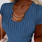 Asymmetrical Neck Chain Decor Ribbed T Shirt