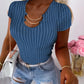 Asymmetrical Neck Chain Decor Ribbed T Shirt