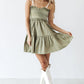 Laurel Green Smocked Bodice Self-tie Straps A-line Ruffled Mini Dress