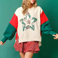 Apricot Christmas Tinsel Star Side Slits Colorblock Sweatshirt