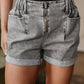 Gray Zipped Light Wash Cuffed Edge Denim Shorts