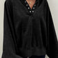 Black Solid Snap Buttons Collared Balloon Sleeve Oversized Sweatshirt