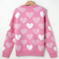 Pink Pearled Heart Print Valentines Crew Neck Sweater