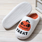 White Halloween Pumpkin Trick Or Treat Plush Slippers