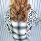 Black Plus Size Plaid Leopard Printed Patchwork Button Up Shacket