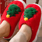 Fiery Red Christmas Tree Graphic Thick Sole Plush Slippers