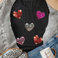 Black Sequin Heart Patched Pattern Crewneck Valentines Tee